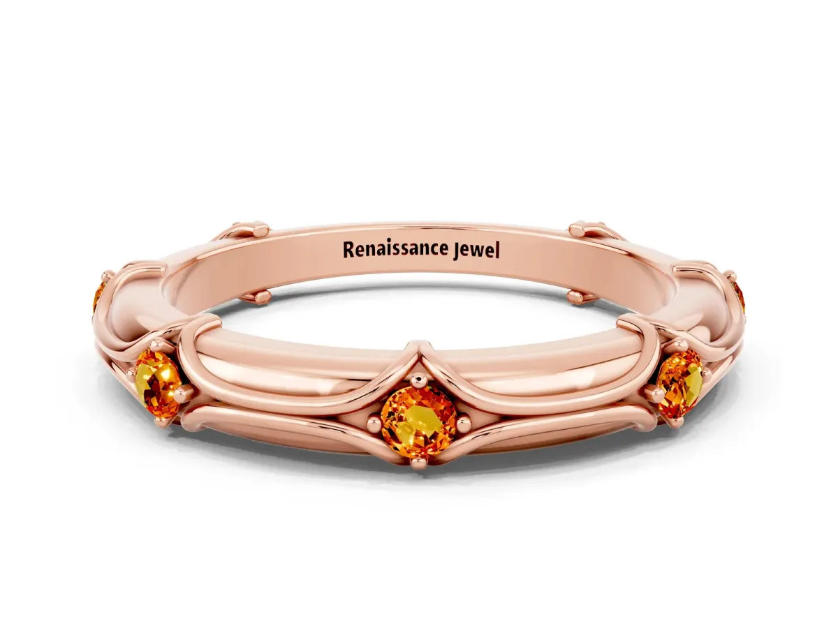 Round Citrine Prong Set Milgrain Eternity Band Rose gold
