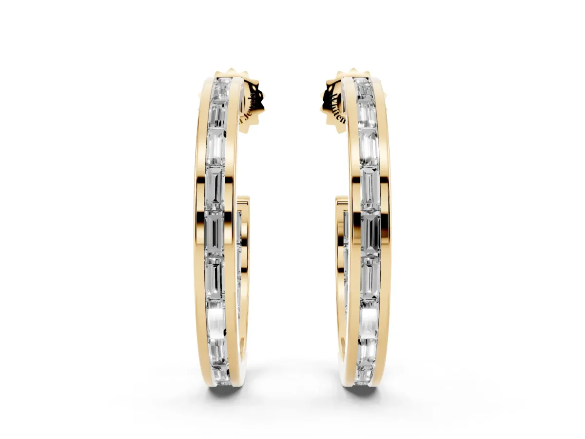 Baguette Diamond Channel-Set Inside-Out Hoop Earrings Yellow gold