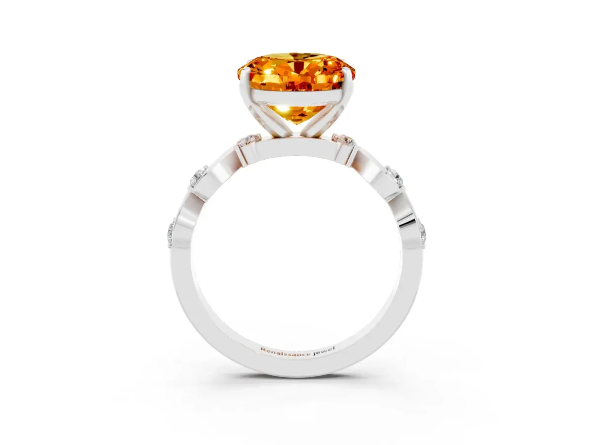 Oval Cut Citrine Solitaire Twisted Band with Round Accents and Prong Setting Silver