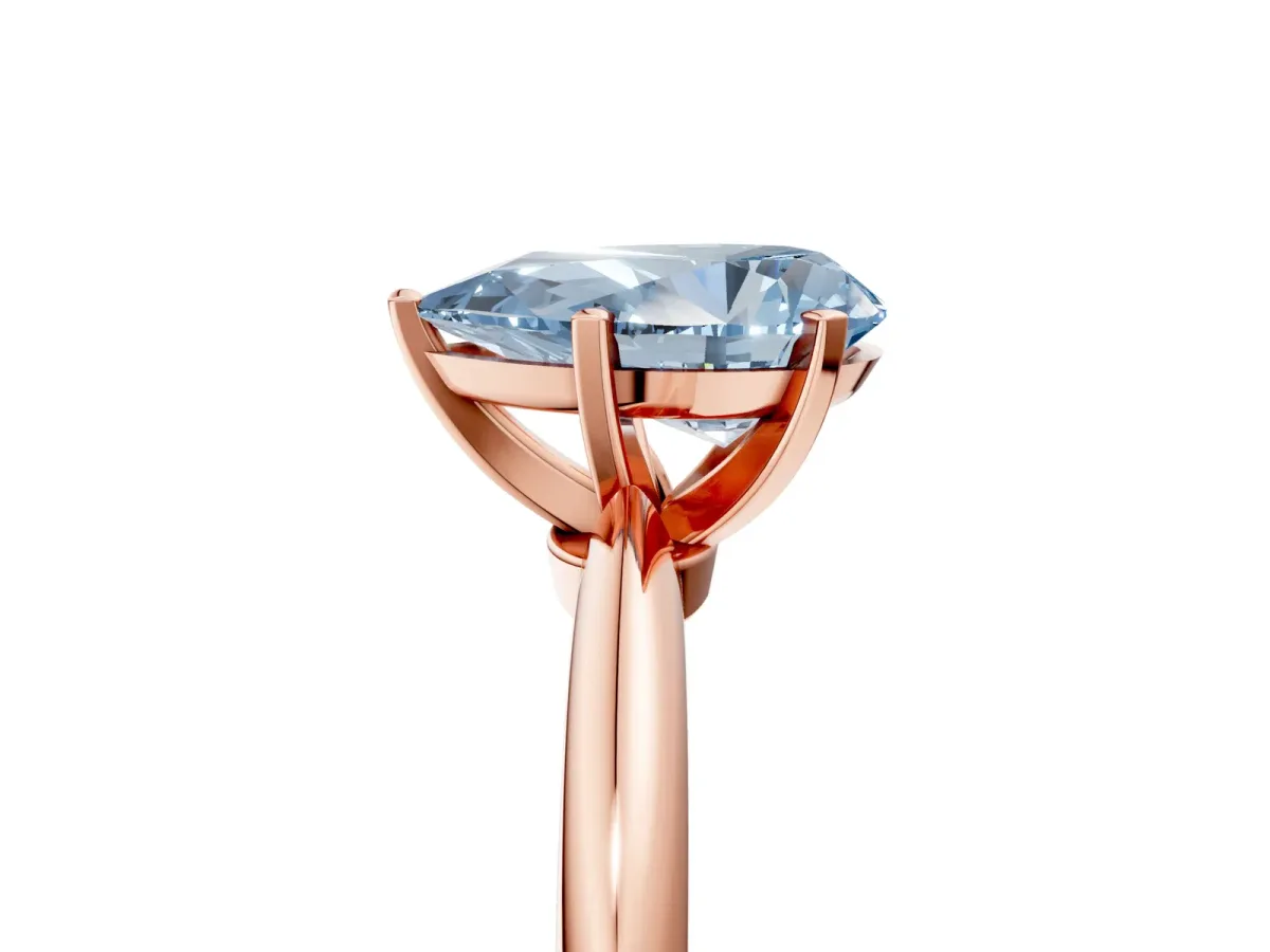 Fancy Blue Pear Cut Diamond Solitaire Ring with Six-Prong Setting and Classic Band Rose gold