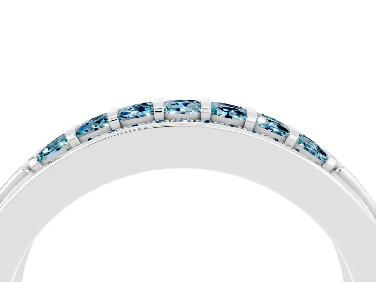 Bar-Set Princess Cut Aquamarine Pavé Band Silver