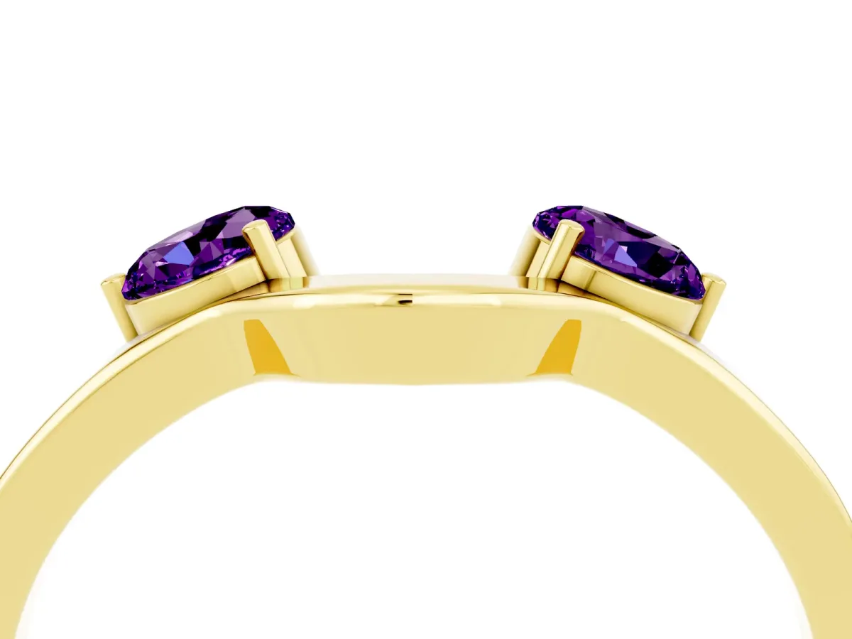 Dual Round Amethyst Open Band Ring with Prong Setting Yellow gold