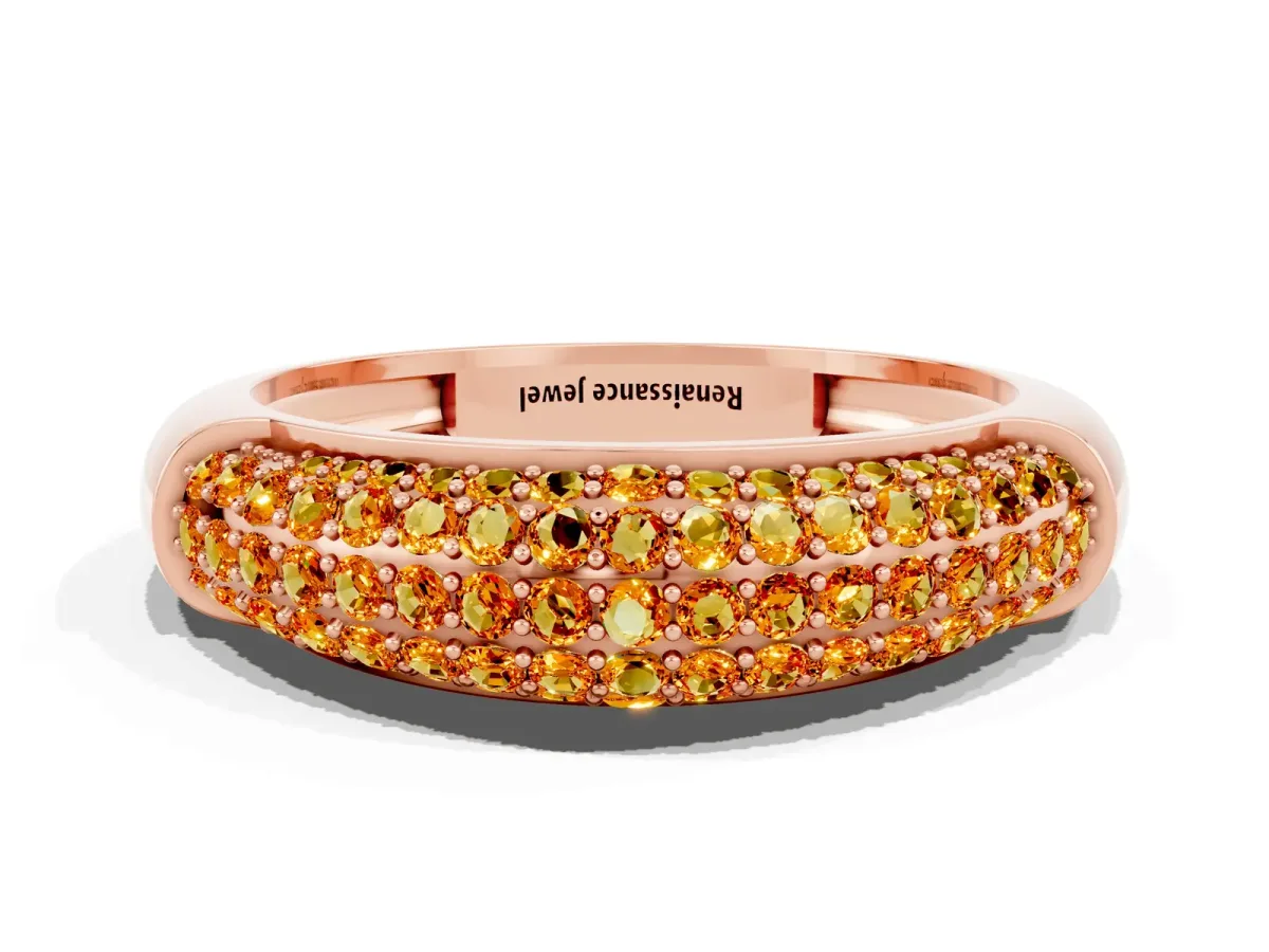 Three-Row Pavé Round Citrine Dome Band Rose gold