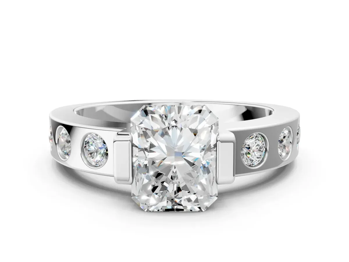 Radiant Cut Brilliant Channel-Set Diamond Ring with Bezel Prong Setting Platinum
