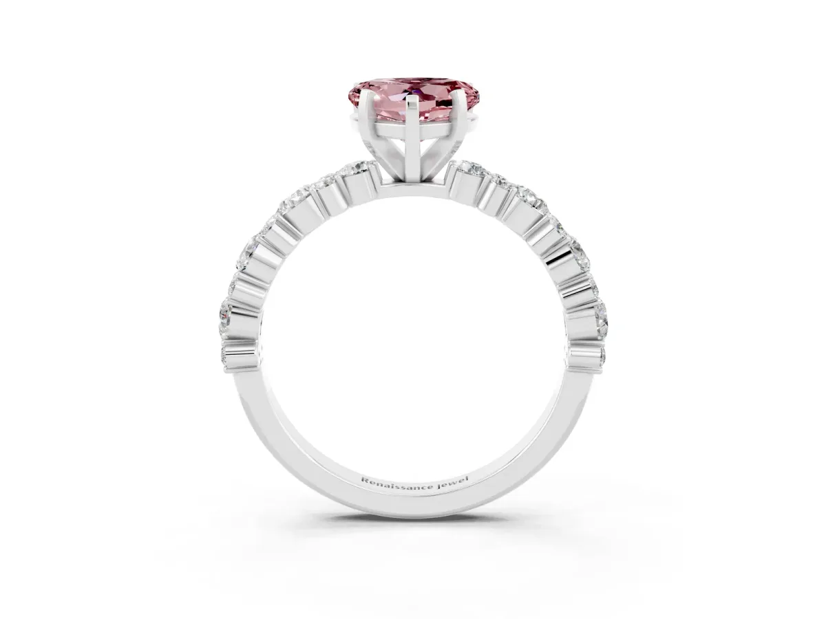 Heart Cut Morganite Side Stone Solitaire Ring with Round and Four-Prong Setting Silver