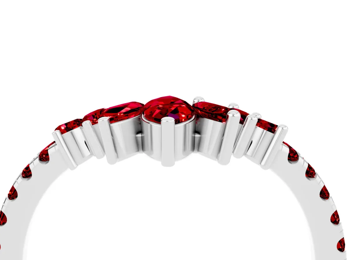 Chevron Marquise and Round Ruby Open Band with Prong Setting White gold