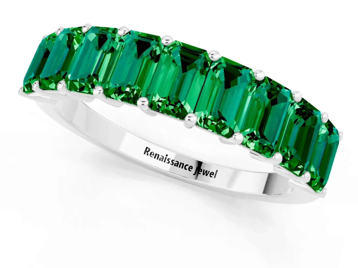Emerald Cut Emerald Prong-Set Eternity Band Silver
