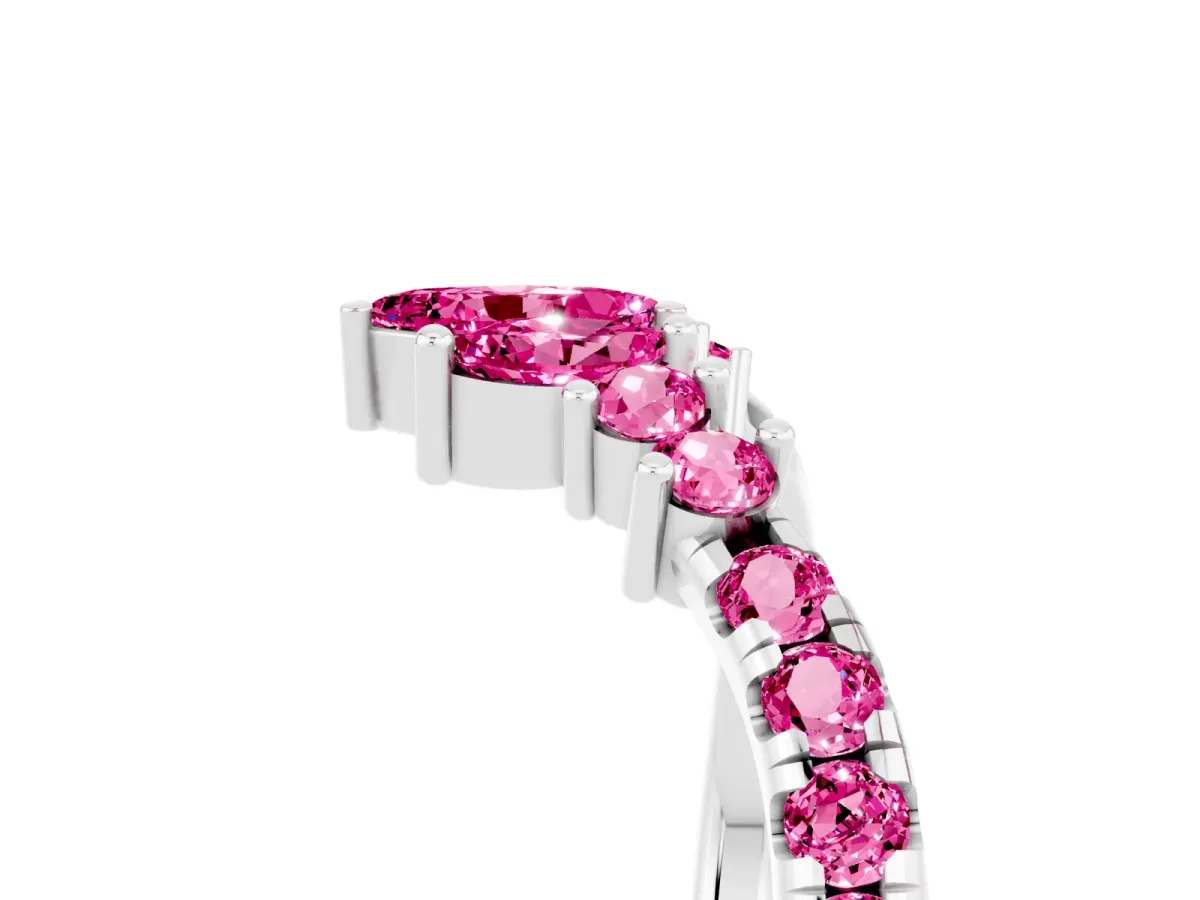 Chevron Marquise and Round Pink Sapphire Open Band with Prong Setting Silver