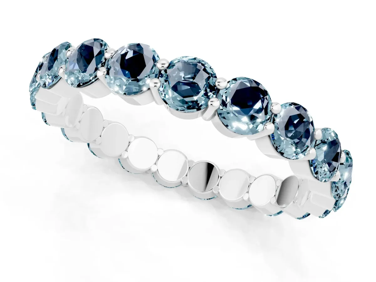 Round Aquamarine Eternity Band with U-Prong Setting White gold