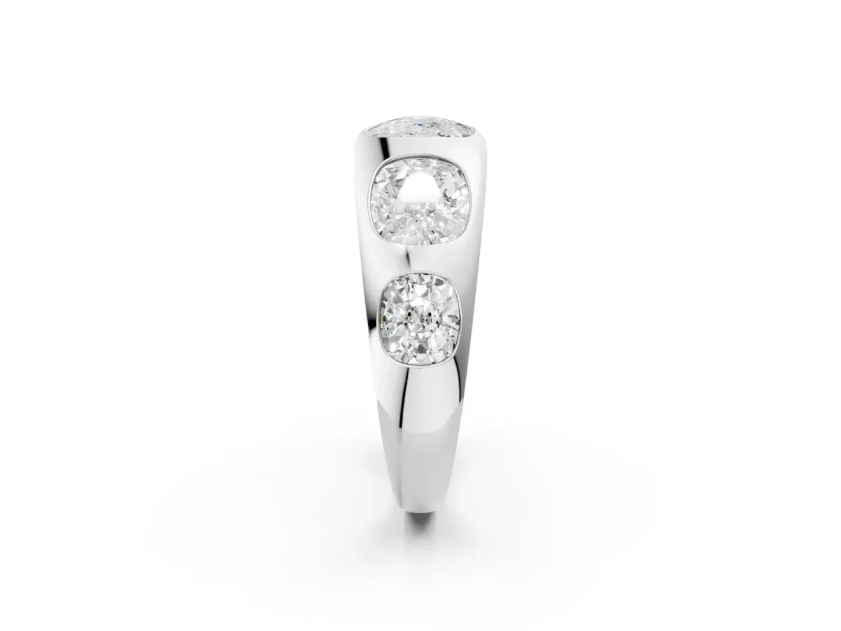 Graduated Cushion Diamond Five-Stone Mens Band Silver