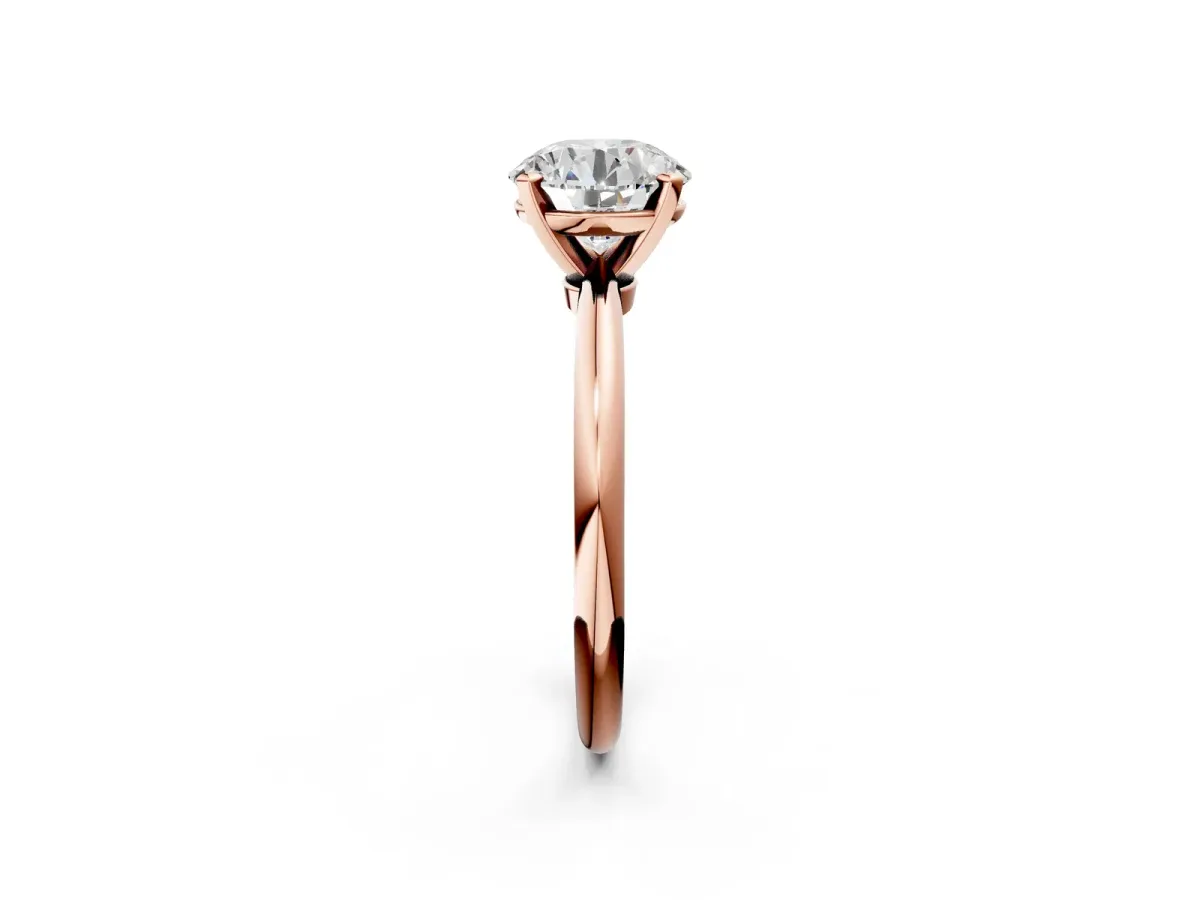 Round Cut Diamond Solitaire Ring with Six-Prong Setting and Classic Band Rose gold