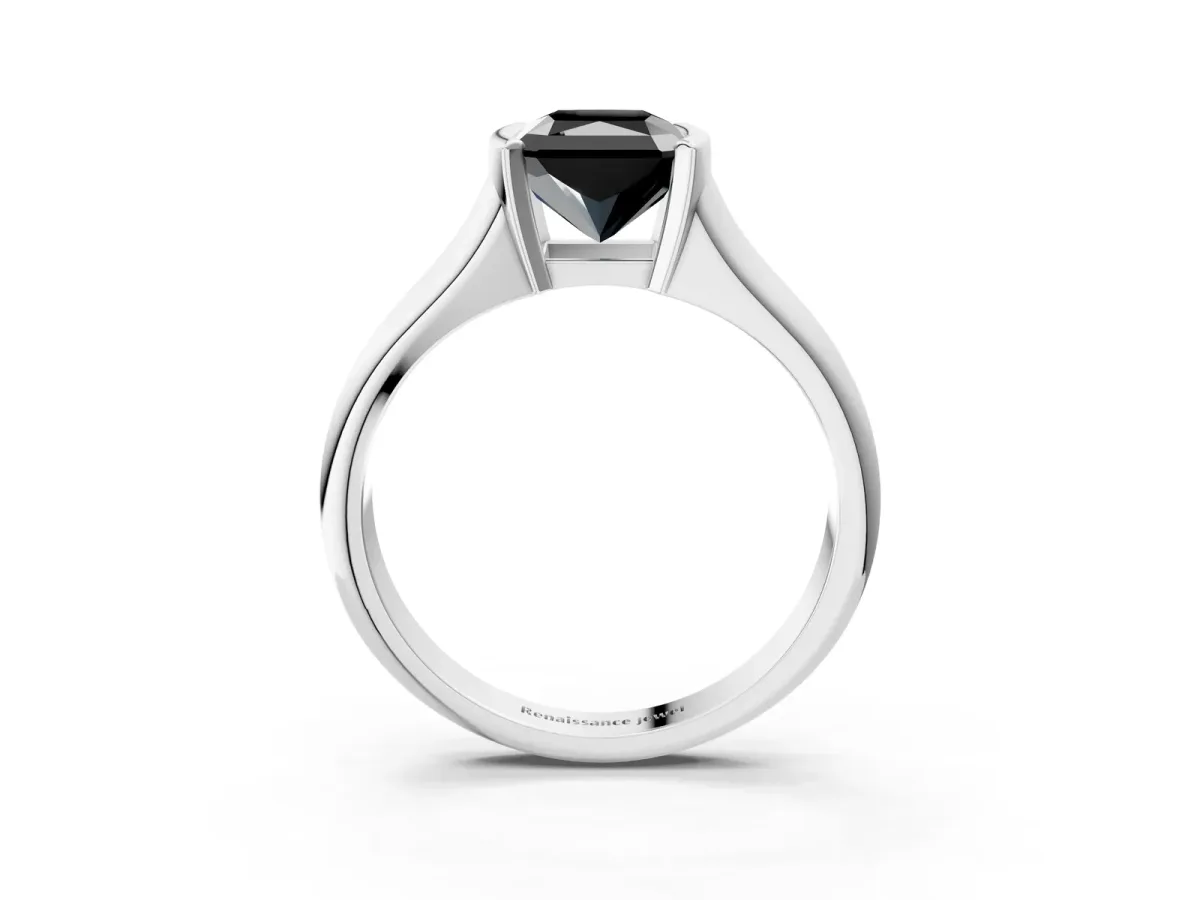 Fancy Black Radiant Cut Solitaire Tension Set Diamond Ring with Split Shank Band Platinum