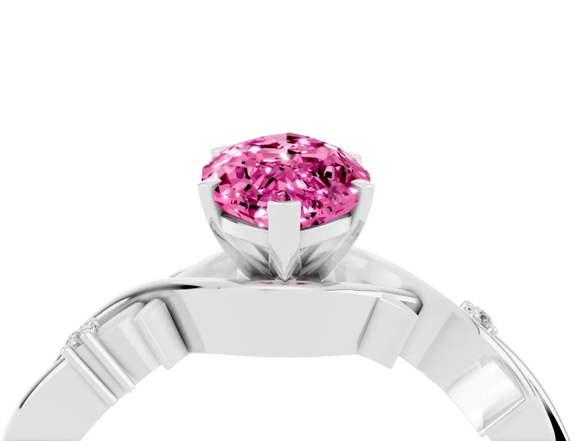 Marquise Cut Pink Sapphire Solitaire Ring with Twisted Band and Prong Setting Silver