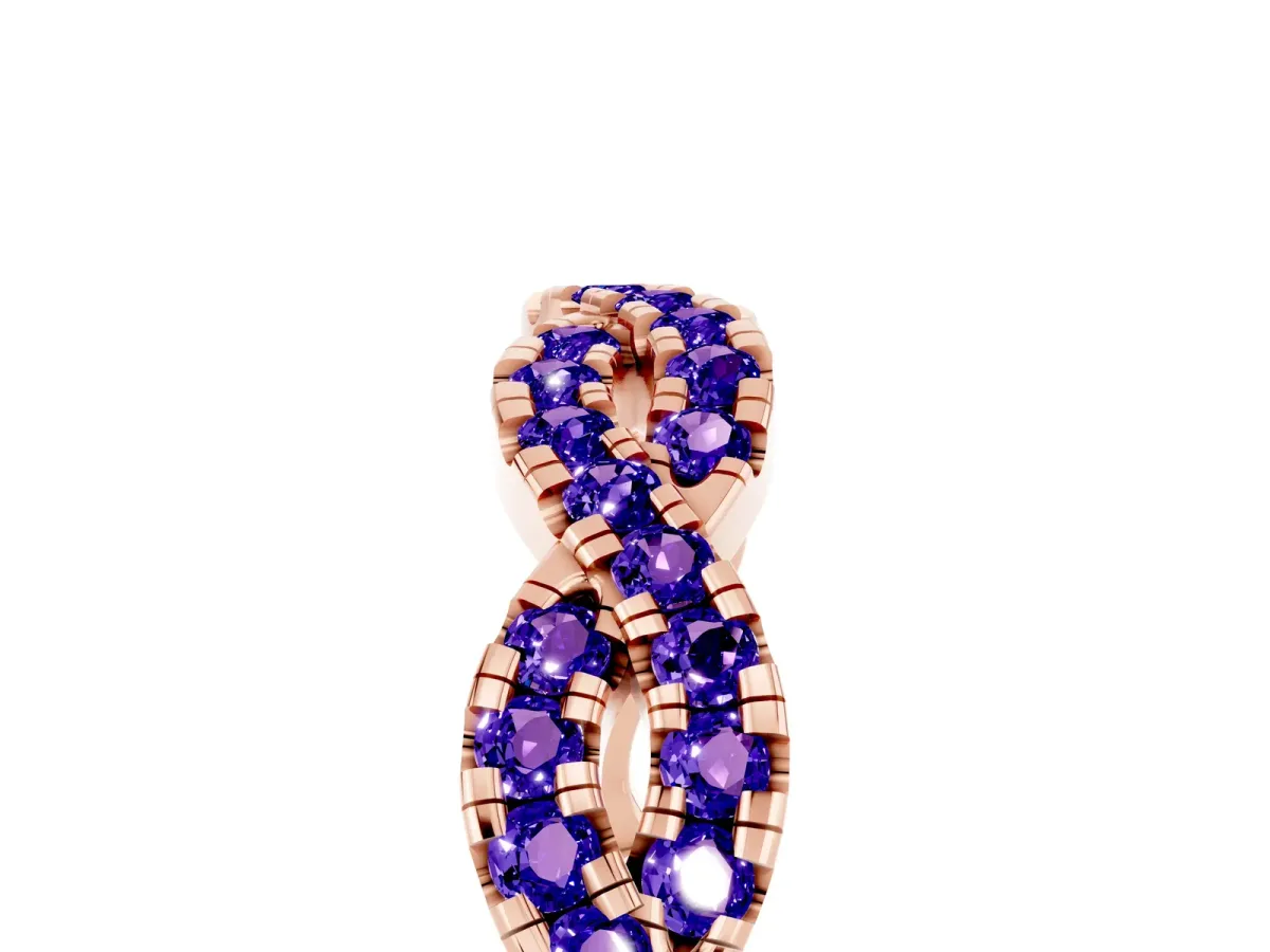 Round Tanzanite Twisted Eternity Band with Pavé and Shared Prong Setting Rose gold
