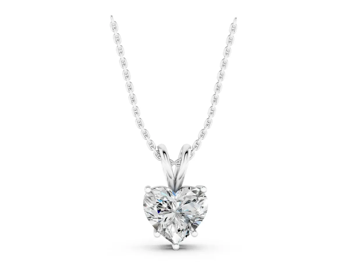 Heart-Shaped Diamond Solitaire Pendant with Four-Prong Setting White gold