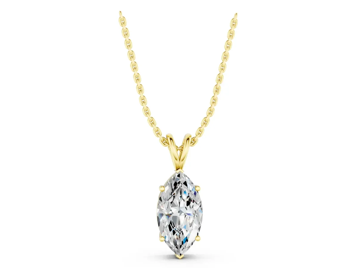 Marquise Diamond Solitaire Pendant with Prong Setting Yellow gold