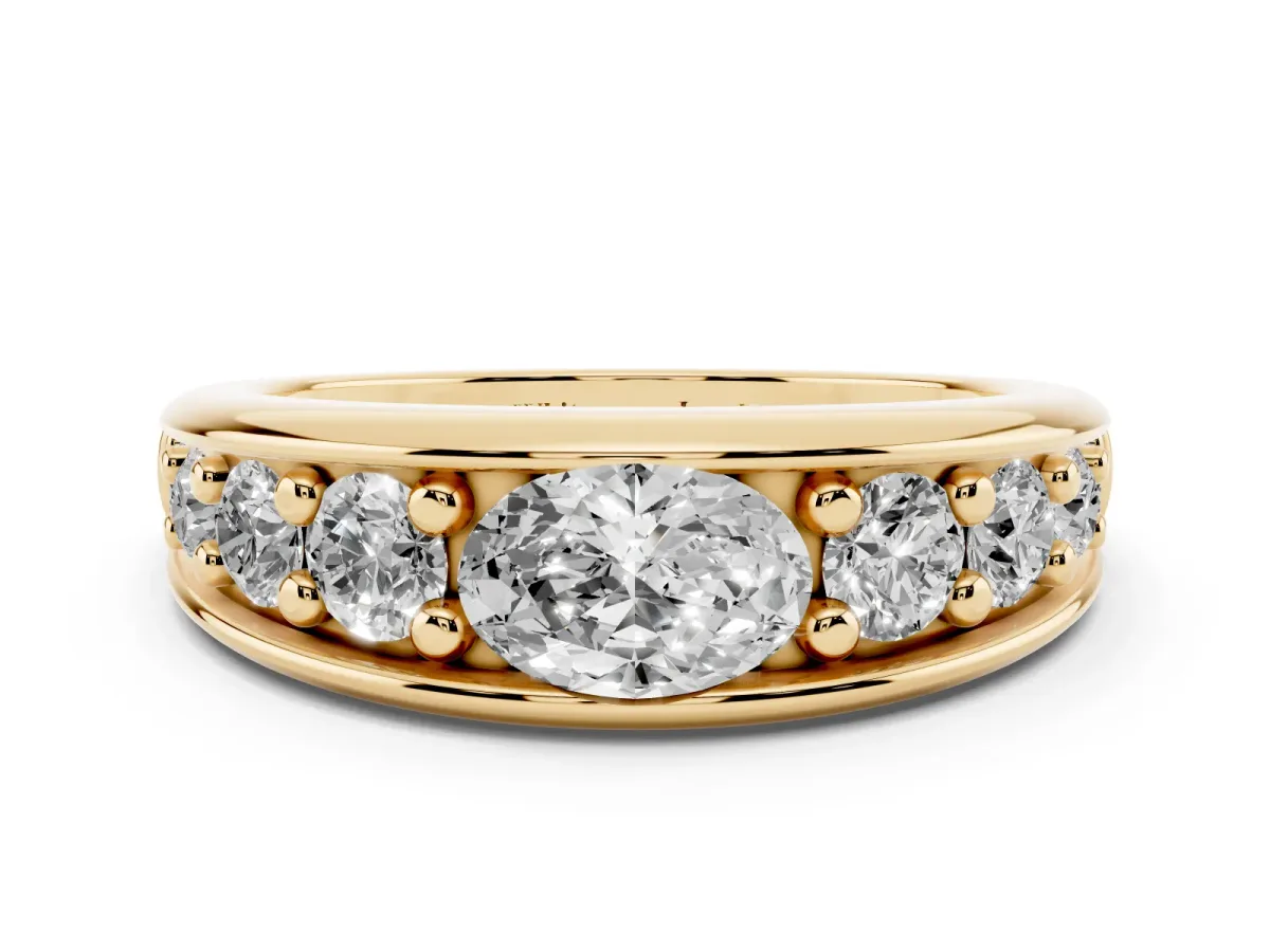Oval Diamond Mens Ring with Round Diamond Accents Yellow gold