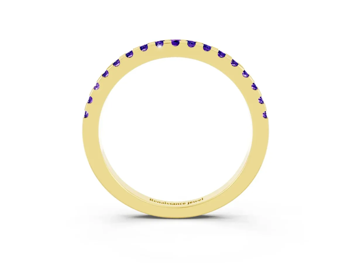 Round Tanzanite Pavé Set Eternity Band with Micro Prong Setting Yellow gold