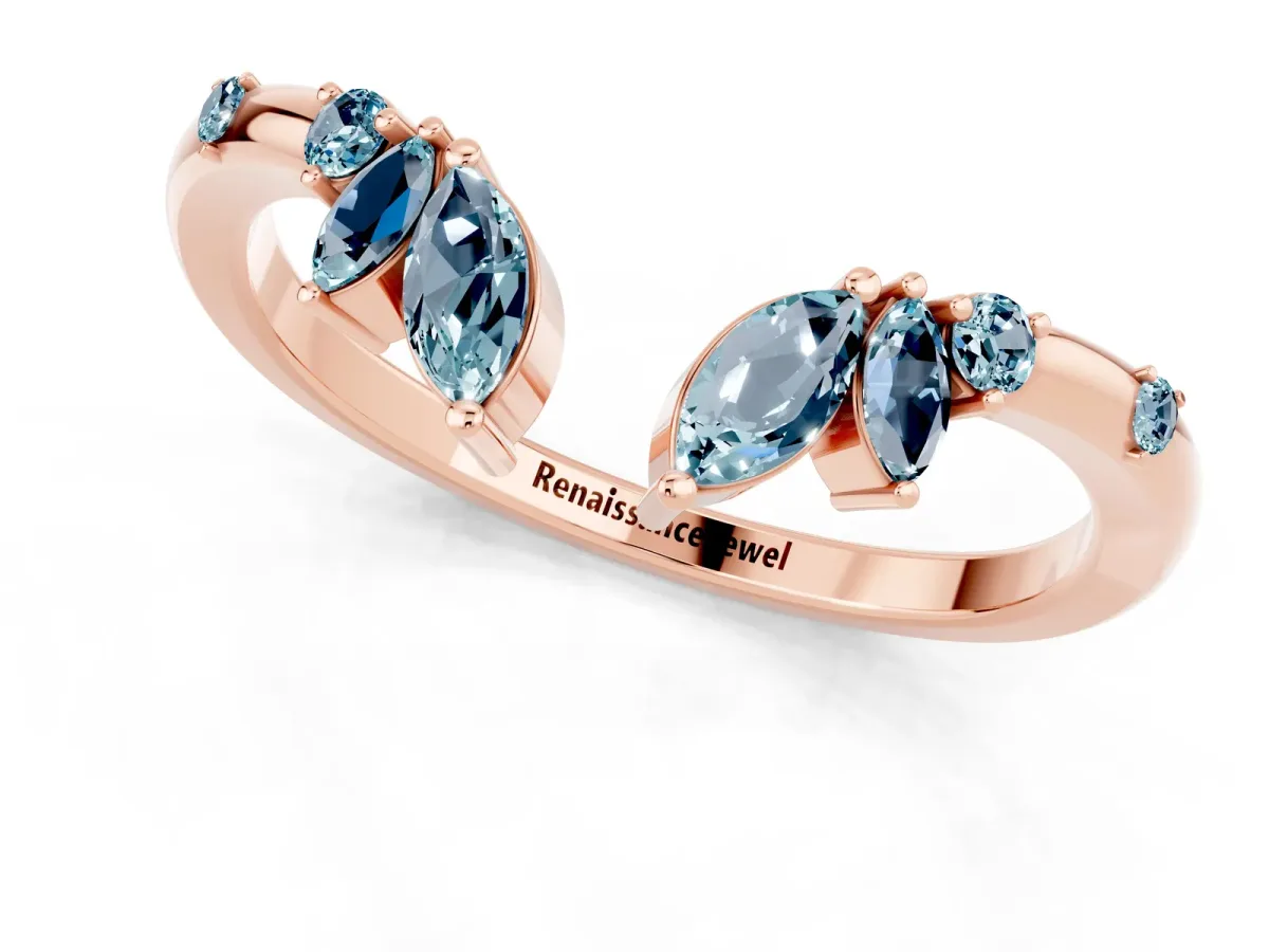 Open Marquise Cluster Aquamarine Band with Prong Setting Rose gold