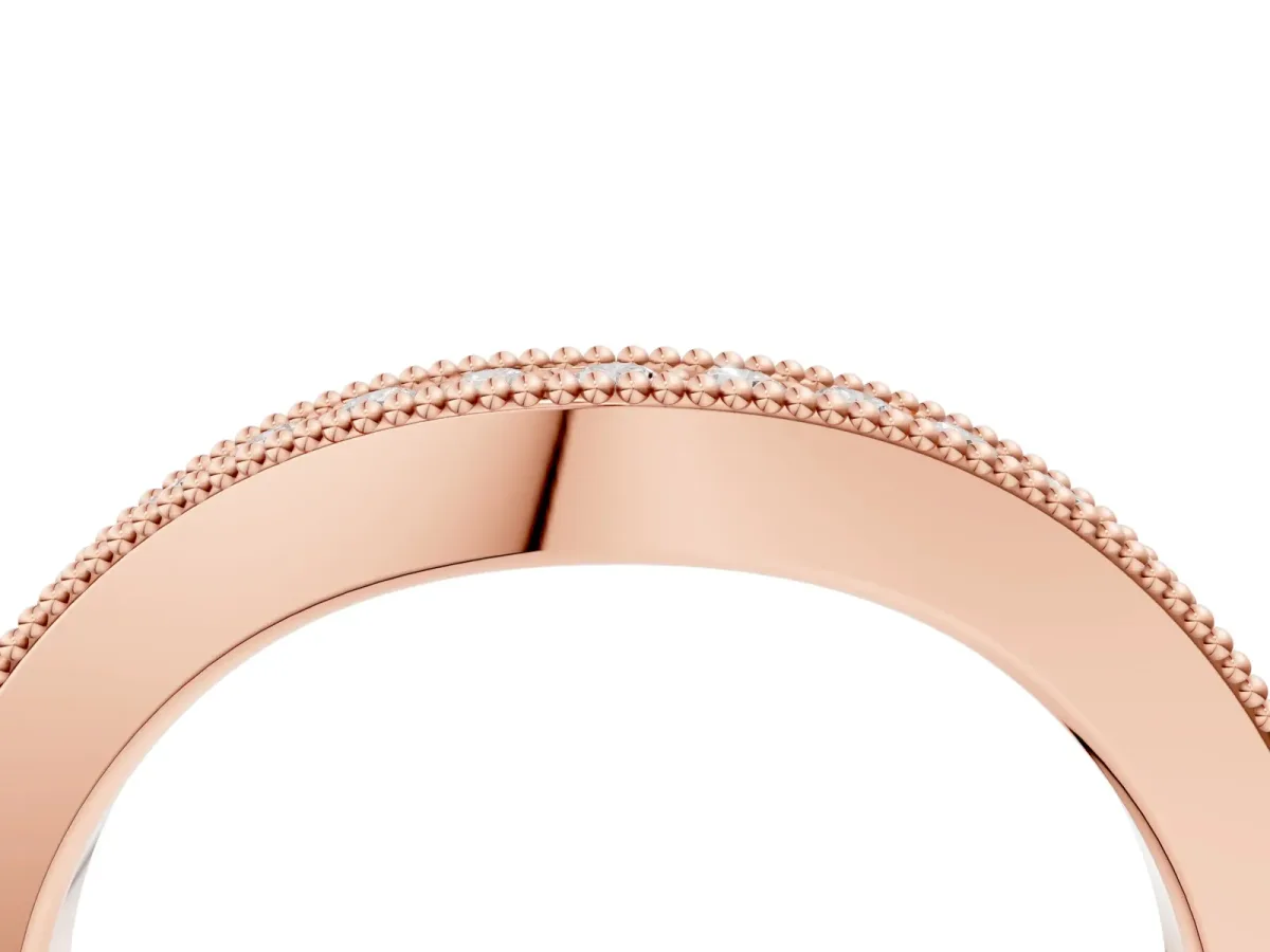 Round Brilliant Milgrain Bezel Set Diamond Wave Band Rose gold