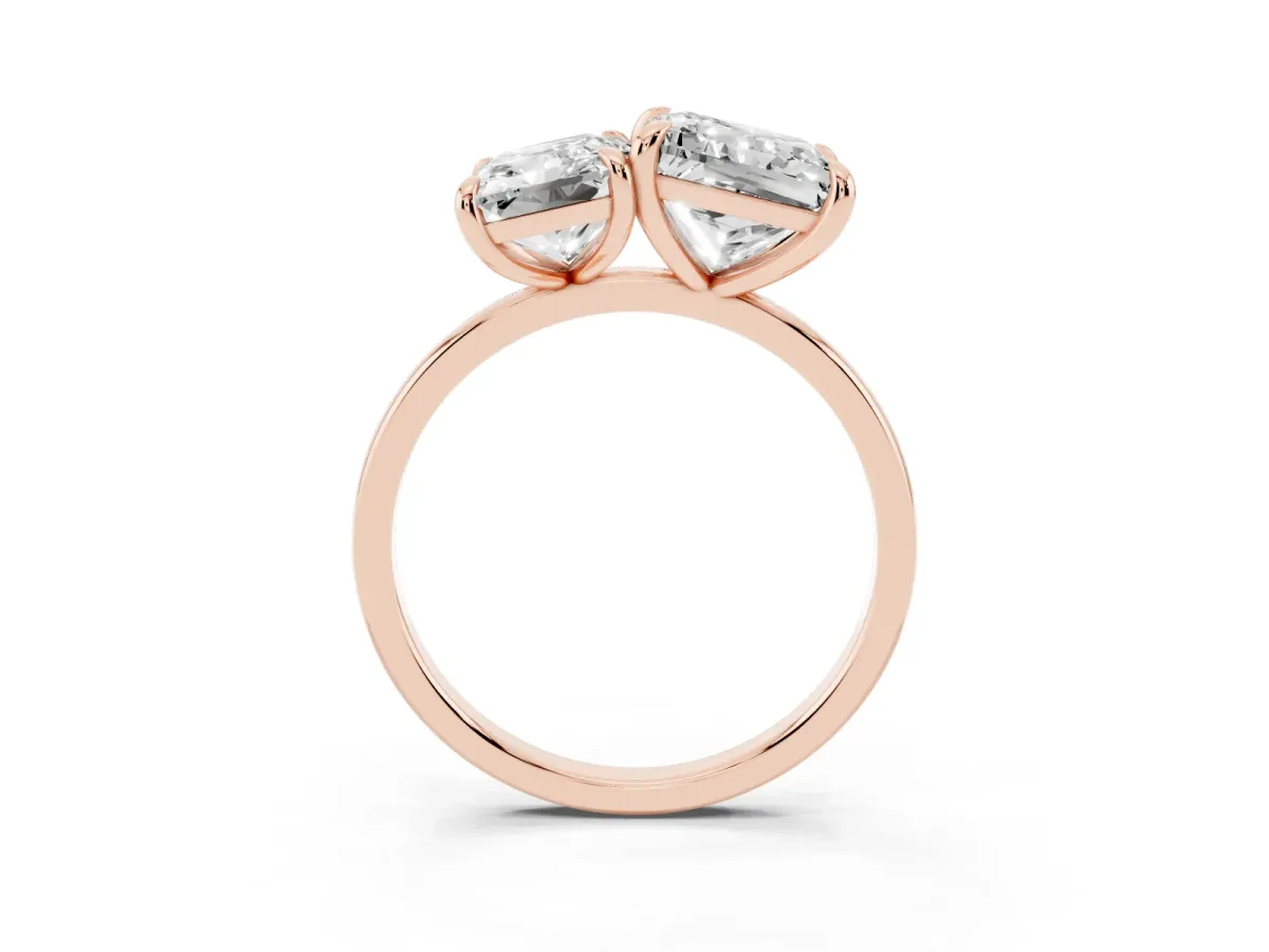 Radiant and Princess Toi Moi Ring with Prong Setting and Plain Band Rose gold