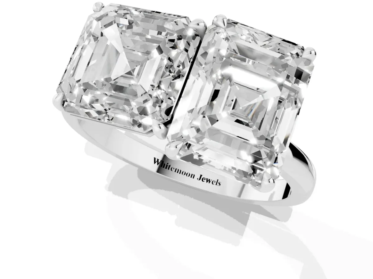 Asscher Cut and Emerald Cut Toi Moi Ring with Prong Setting Platinum