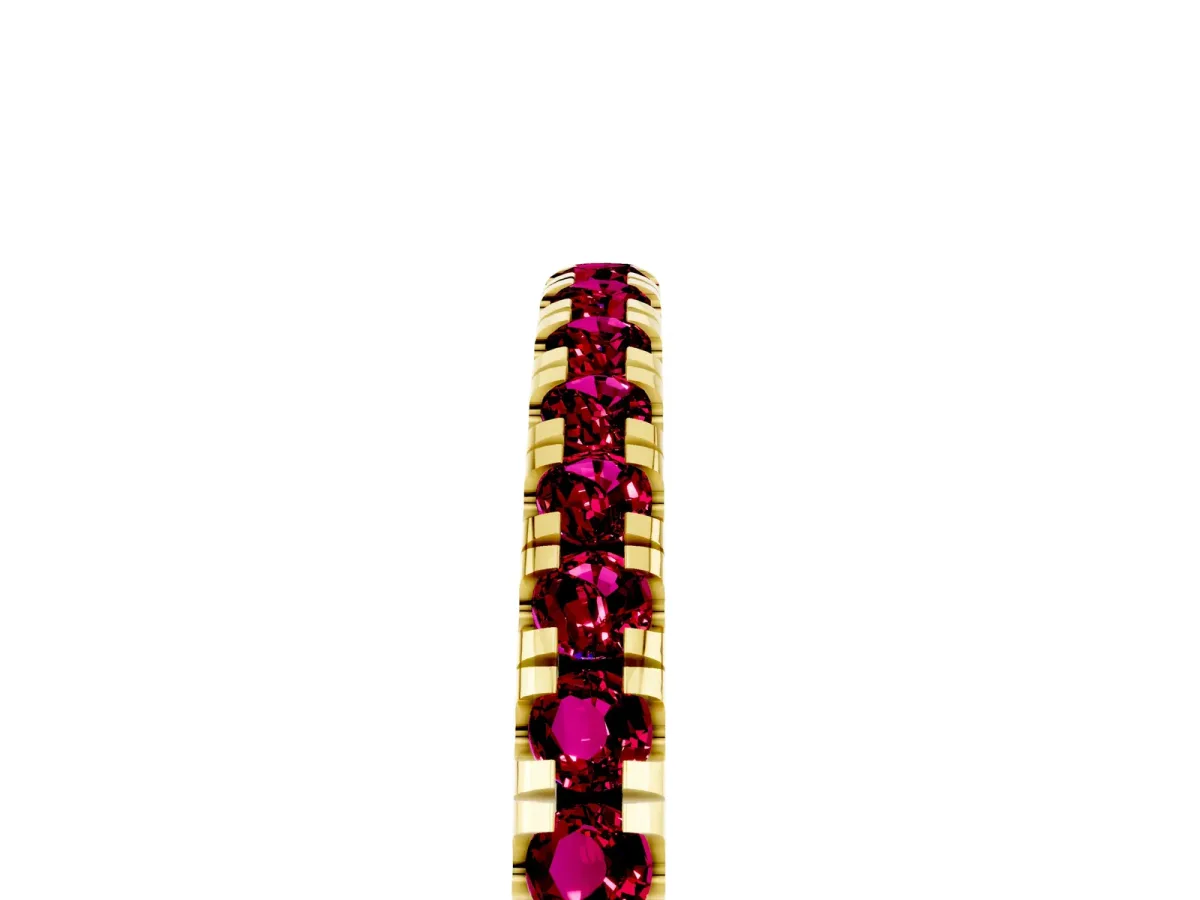 Pavé Round Garnet Half Eternity Band with Shared Prong Setting Yellow gold