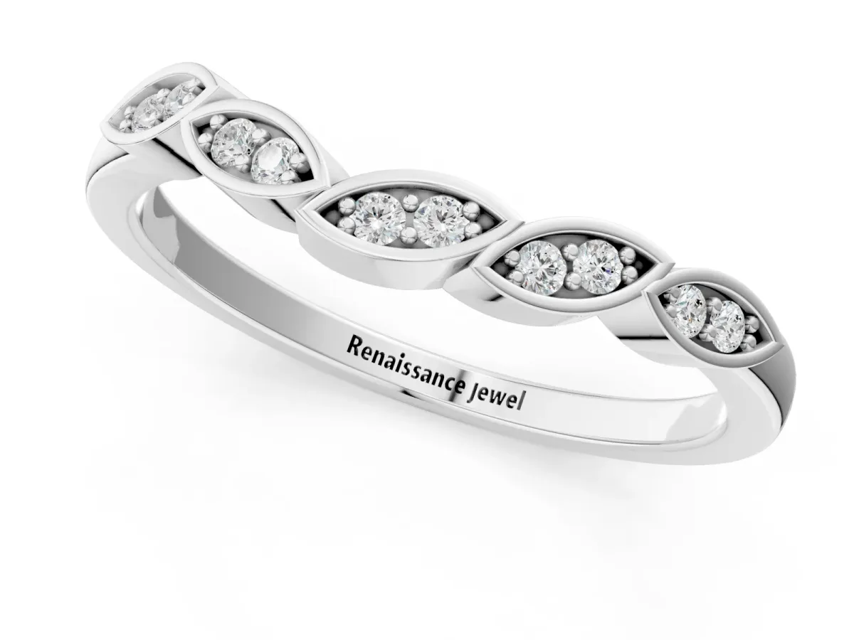 Marquise Diamond Leaf Eternity Band with Bezel Setting Silver