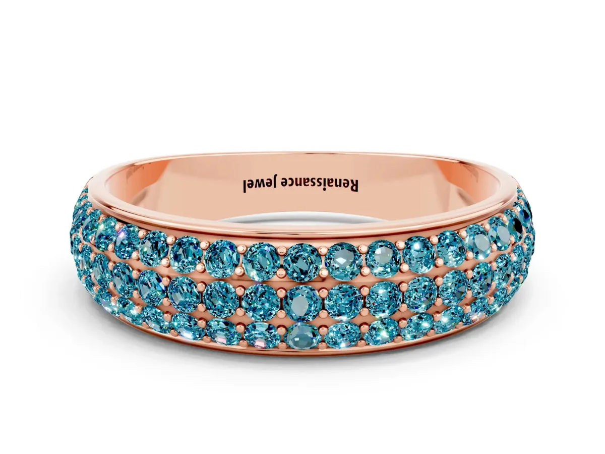 Three-Row Round Blue Topaz Eternity Band with Shared Prong Setting Rose gold