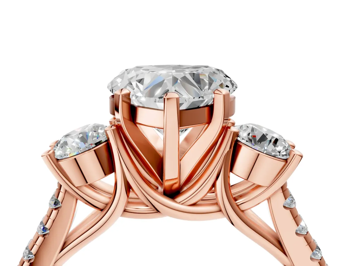 Three-Stone Heart Cut Diamond Pavé Band with Four-Prong Setting Rose gold