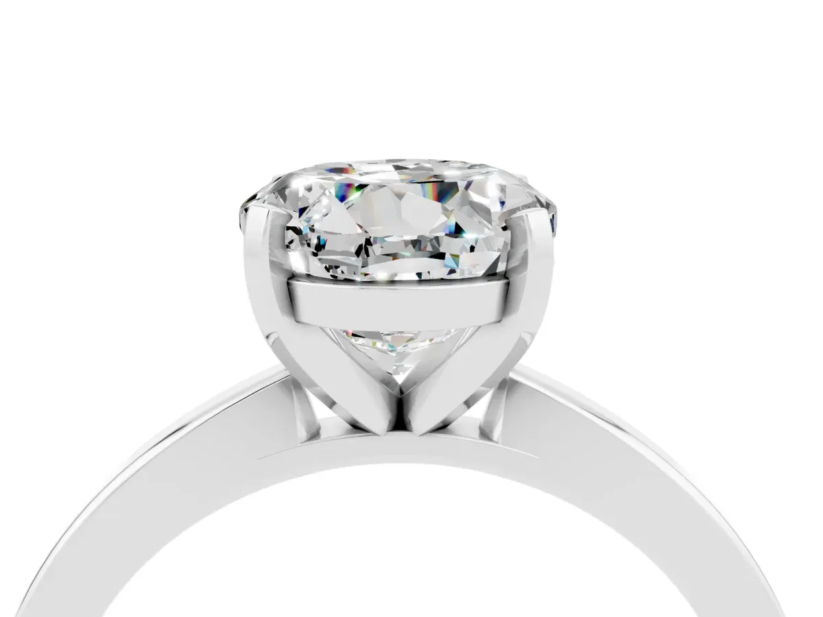 Round Cut Moissanite Solitaire Engagement Ring with Classic Band and Four-Prong Setting Silver