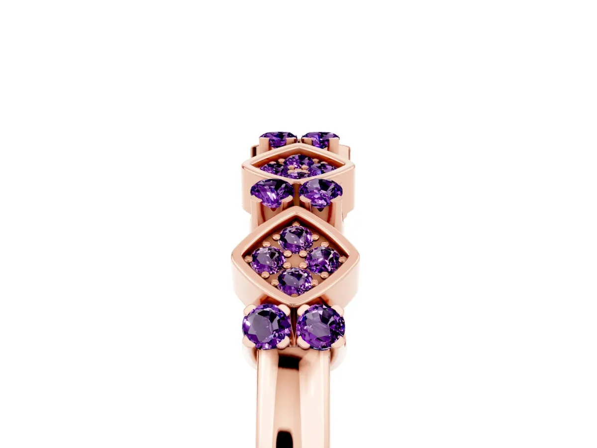 Pavé Cushion Amethyst Cluster Eternity Band with Prong Setting Rose gold
