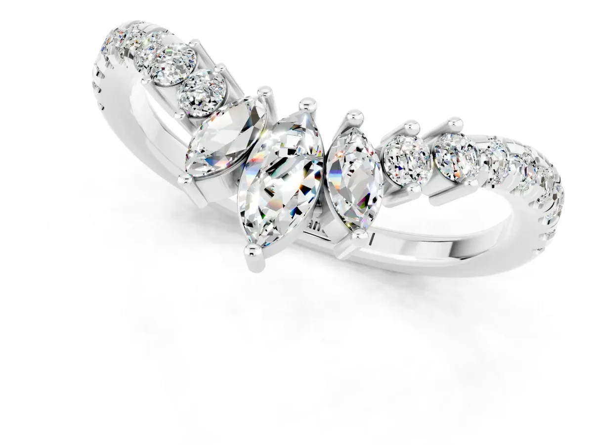 Chevron Marquise and Round Moissanite Open Band with Prong Setting Silver