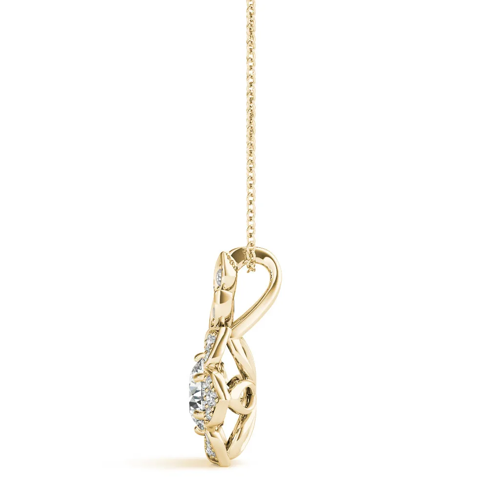 Round Brilliant Flower Cluster Pendant with Prong Setting Yellow gold