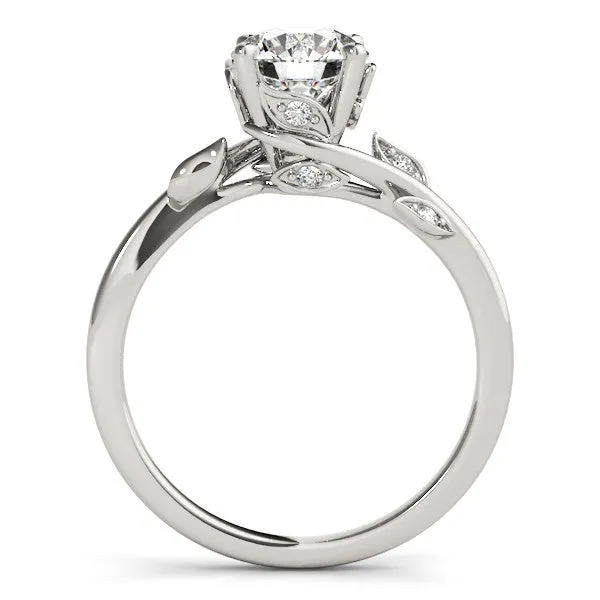 Asscher Cut Solitaire Twist Engagement Ring with Leaf Accents and Prong Setting Silver