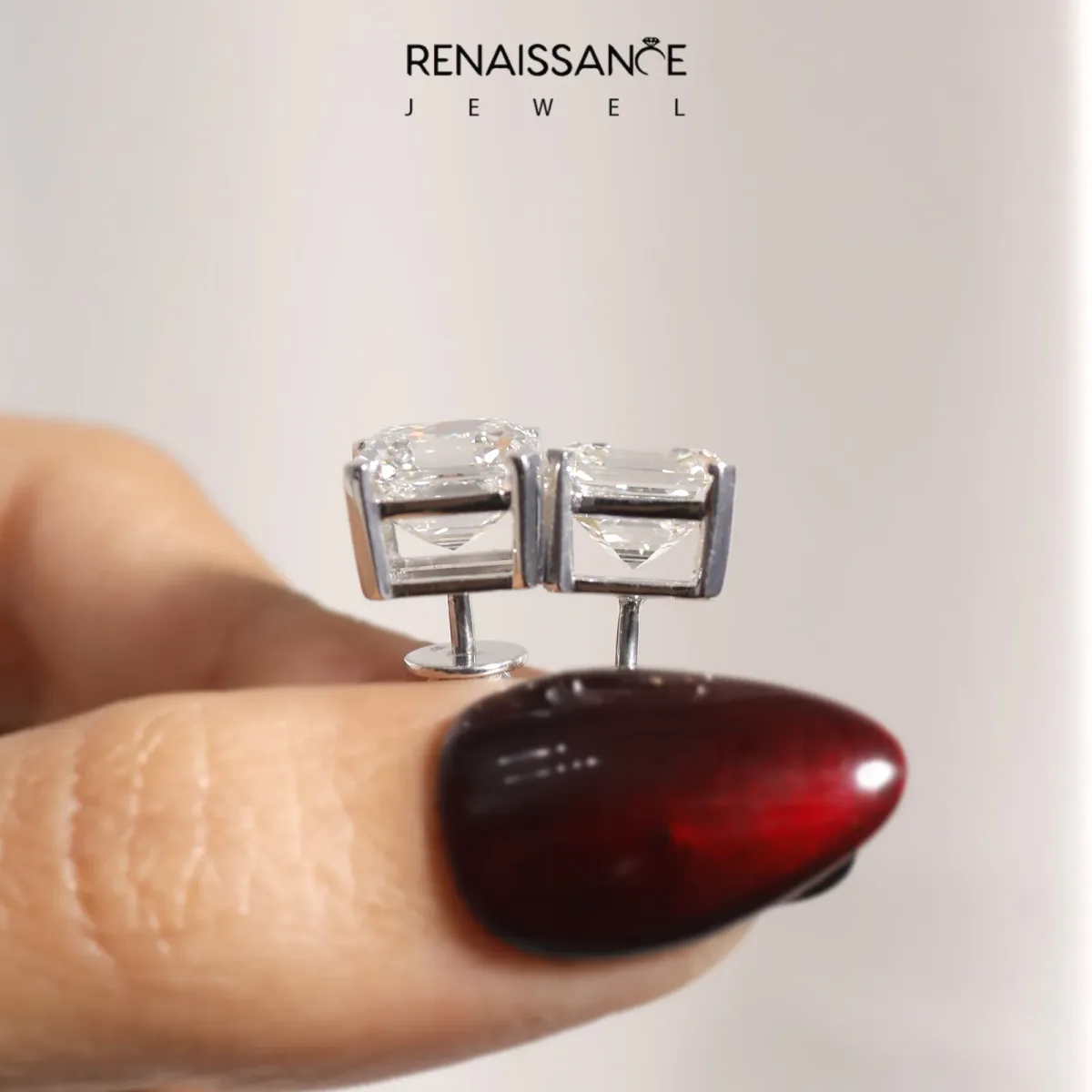 Asscher Cut Diamond Stud Earrings Silver