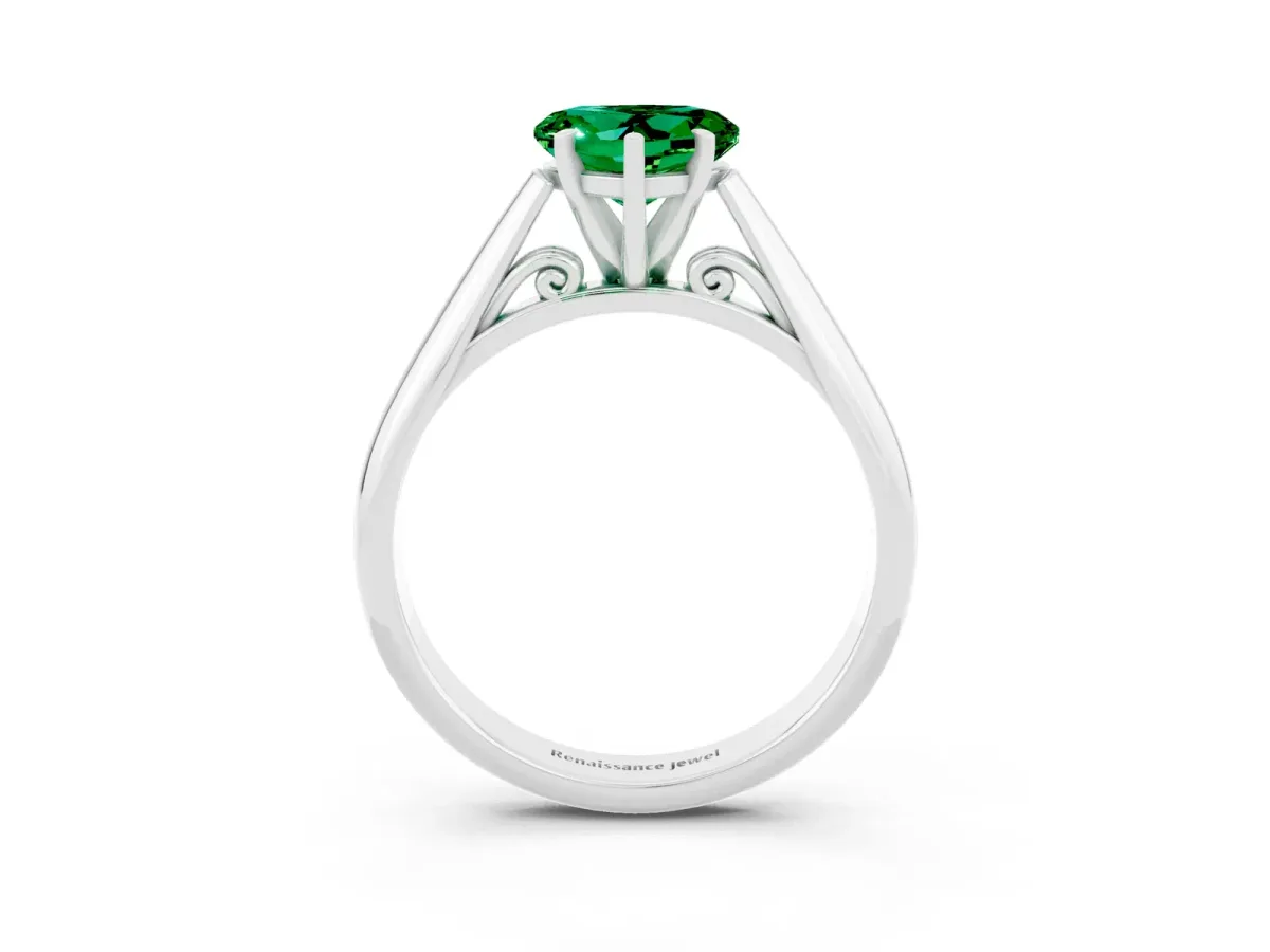 Heart Cut Emerald Solitaire Engagement Ring with Cathedral Setting and Four-Prong Mount White gold