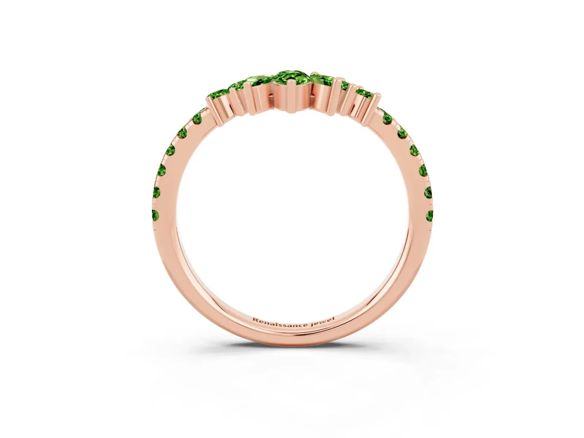 Chevron Marquise and Round Peridot Open Band with Prong Setting Rose gold