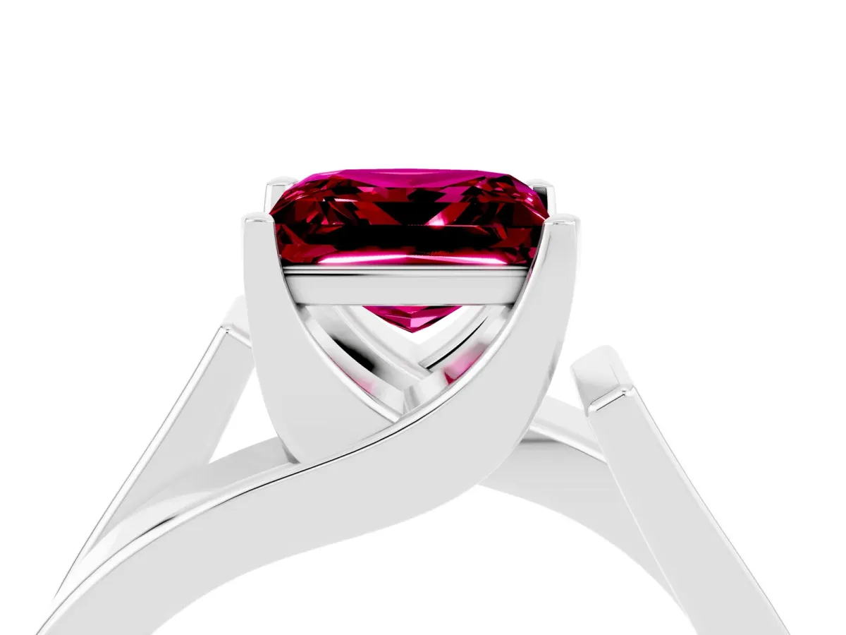 Modern Tension Set Princess Cut Garnet Solitaire Wide Band Ring Silver