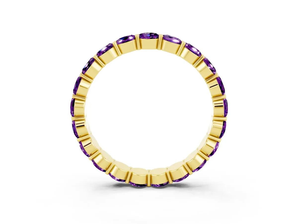Round Amethyst Eternity Band with U-Prong Setting Yellow gold