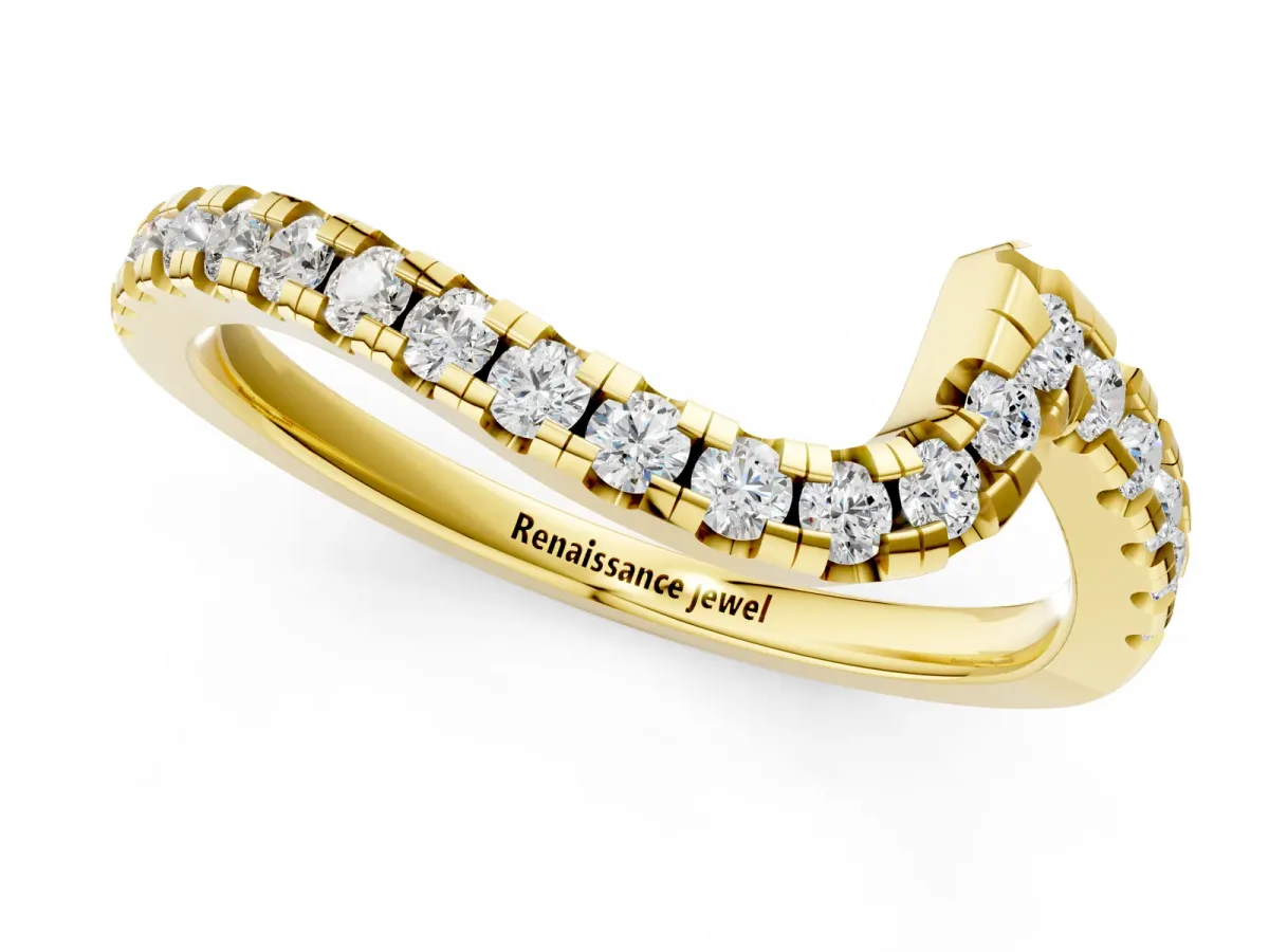 Pavé Round Diamond Chevron Band with Prong Setting Yellow gold