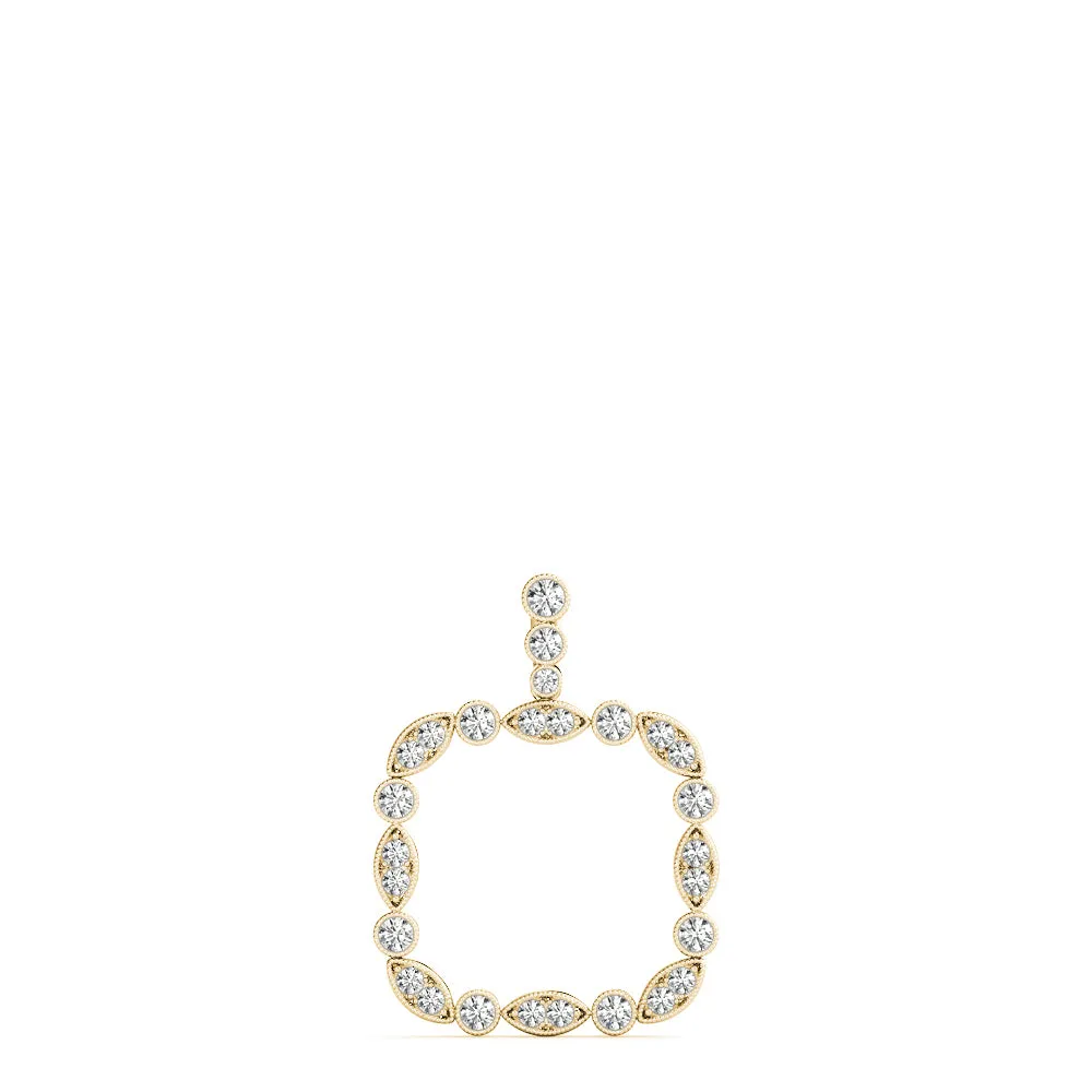 Bezel Marquise and Round Diamond Pendant Yellow gold