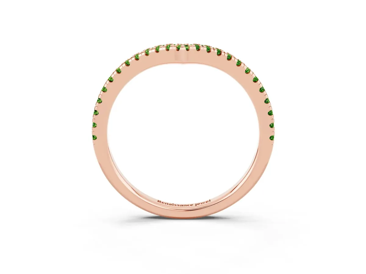 Pavé Round Peridot V-Shaped Chevron Band with Shared Prong Setting Rose gold