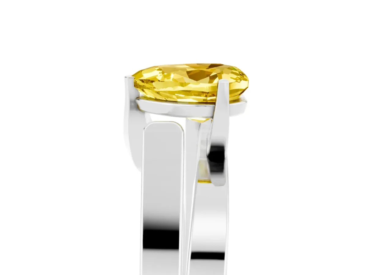 Modern Tension Set Heart Cut Yellow Sapphire Solitaire Wide Band Ring Silver