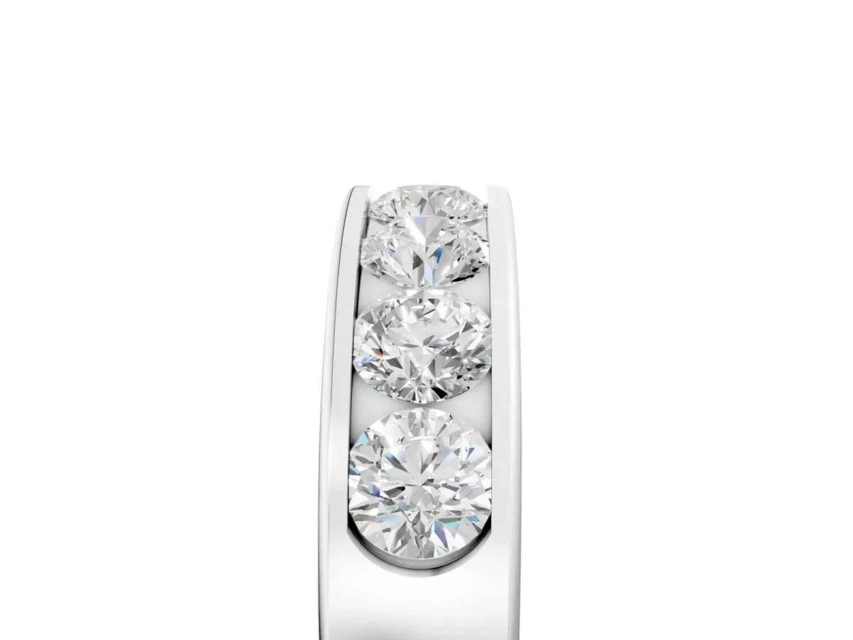 Channel Set Round Diamond Comfort Fit Band Silver