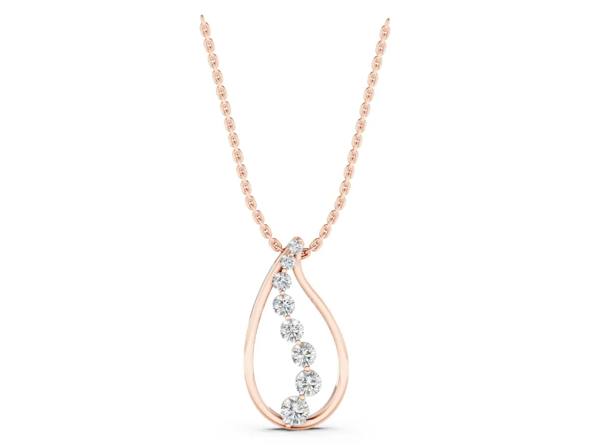 Teardrop Diamond Prong-Set Round Pendant Rose gold