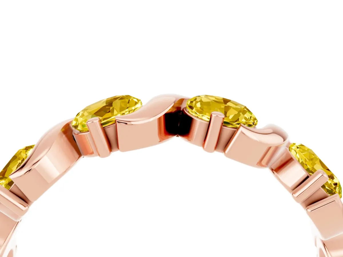 Six-Stone Round Yellow Sapphire Wave Band with Shared Prong Setting Rose gold