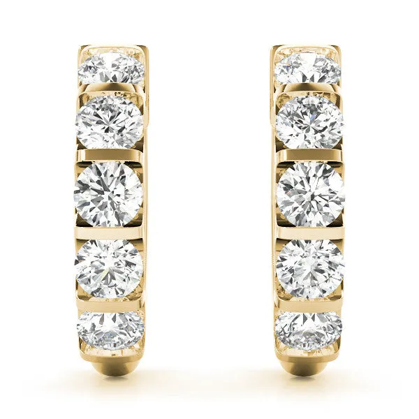 Channel-Set Round Diamond Hoop Earrings Yellow gold
