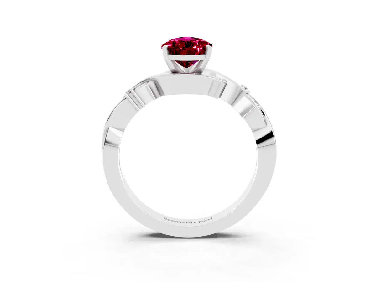 Pear Cut Garnet Solitaire Ring with Twisted Band and Prong Setting Silver