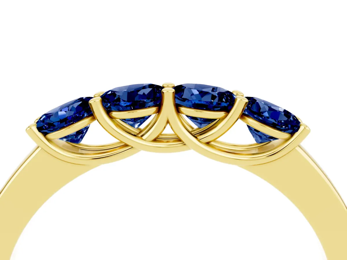 Four-Stone Round Blue Sapphire Prong-Set Band Yellow gold